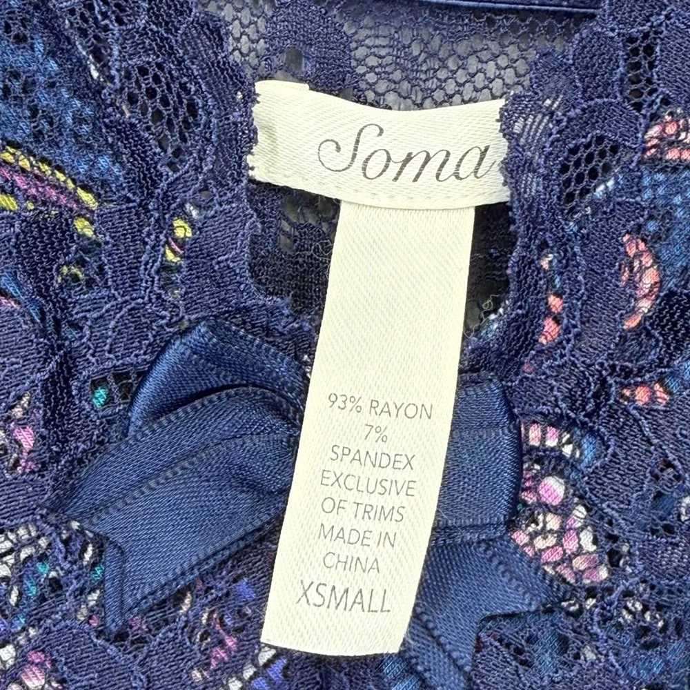 Soma XS Navy Blue Paisley Lace‎ Trim Chemise Nightgown Sleep Dress Sleeveless